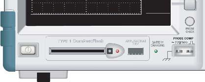 이동식저장매체 오실로스코프에는이동식저장매체로유형 1 CompactFlash (CF) 카드를사용합니다. 오실로스코프는 CF 카드에데이터를저장하고 CF 카드에서데이터를검색할수있습니다. CompactFlash (CF) 카드설치및제거 오실로스코프전면에는유형 1 CF 카드슬롯이하나있습니다.