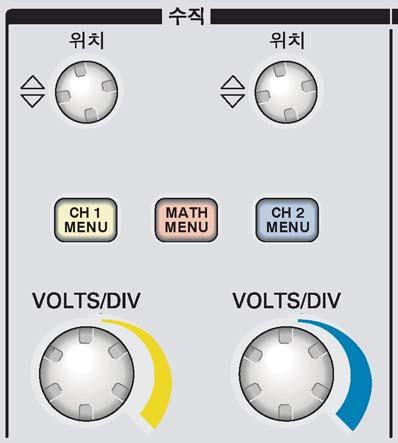 작동기본사항 수직컨트롤 POSITION ( 위치 ) (CH 1, CH 2, CH 3 및 CH 4). 파형을수직으로배치합니다. CH 1, CH 2, CH 3 및 CH 4 메뉴. 수직메뉴선택을표시하고채널파형디스플레이를토글합니다.