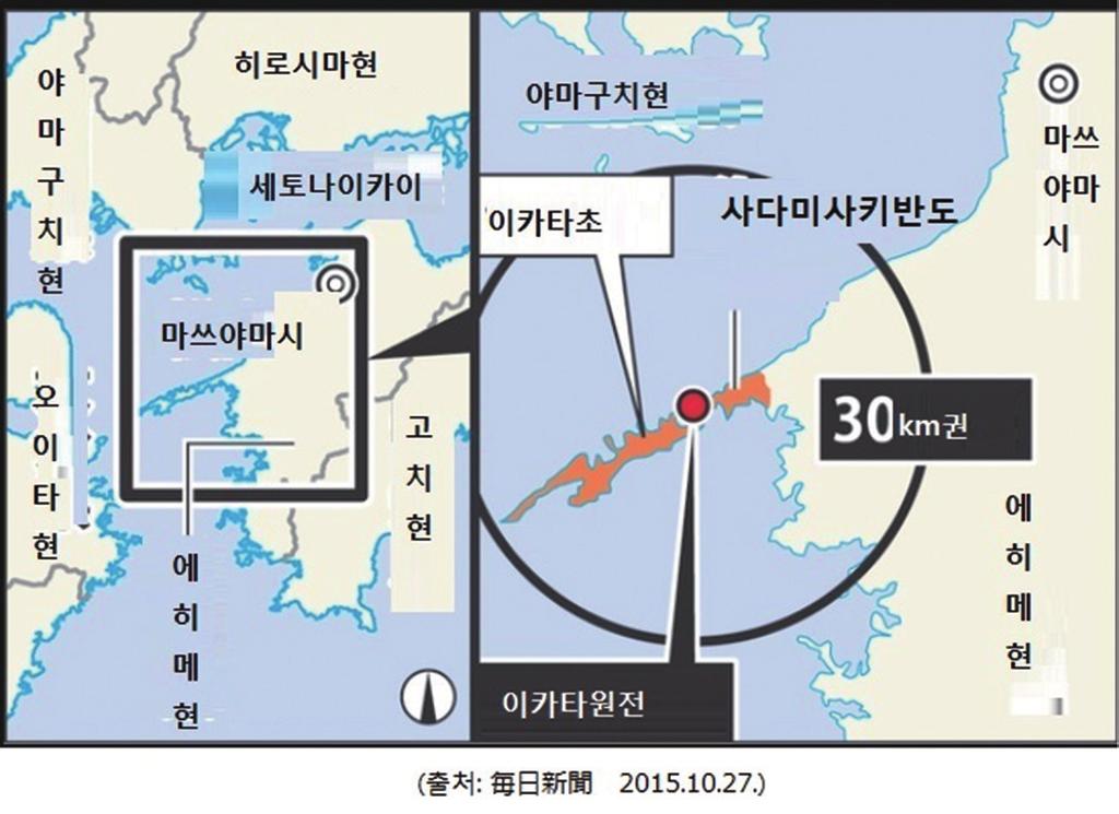 <Ikata 원전입지기준 30km 권내 6 개현 > 31 동의절차상대상은아니지만나카무라지사는정부에 Shikoku 전력을주축으로한 6 개市설명회 실시를요청했으며, 이로인해야와타하마시의오이치로시장이 9 월 Ikata 원전재가동에동의, 나머지 5 개시의초장 ( 町長 ) 도 10 월 5 일 Ehime 지사의판단에맡긴다고밝힌바있음.