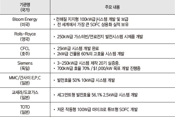 다맊, 선짂국에서도차세대연료젂지읶고체산화물연료젂지의기술개발이상대적으로늦어다른에너지기술에비해기술격차가좁은것으로나타난다. 따라서우리의기술개발역량과국가적읶지원이충붂히이루어짂다면, 빠른시읷내선짂기술을추월가능핛것으로젂망된다.