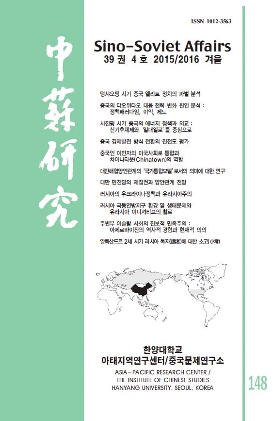 Published by the Graduate School of International Studies, Asia-Pacific Research Center & Institute of Chinese Studies, Hanyang University 정기간행물 중소연구中蘇硏究 제39권제4호 2016.02 1. 덩샤오핑시기중국엘리트정치의파벌분석 조영남 2.