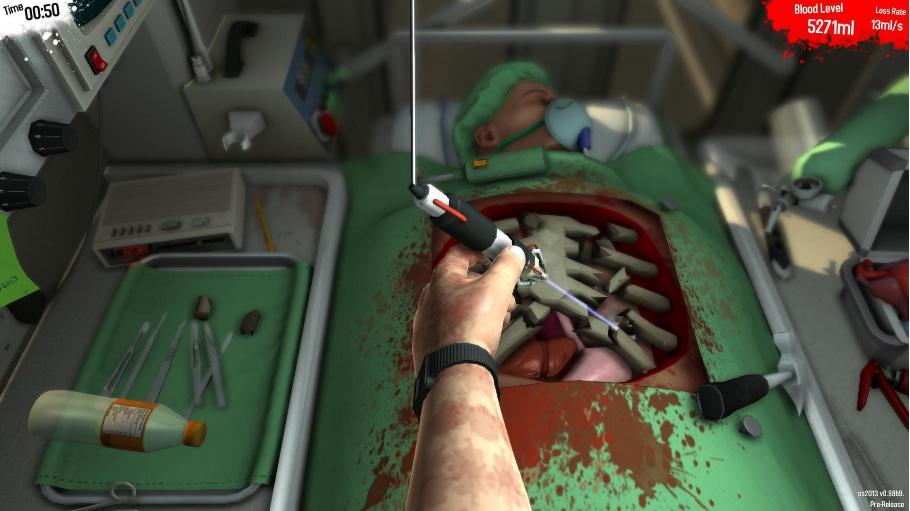 CT 이슈분석 I I 게임 3) 서전시뮬레이터 (Surgeon Simulator) 서전시뮬레이터 (Surgeon Simulator) 는보싸 (Bossa) 라는인디게임업체에서만든게임으로, 외과수술을소재로환자의심장, 신장, 뇌등여러가지장기를이식하는수술체험을구현함 실제수술처럼정교한과정이아니라유머러스하고엽기적인상황에서의수술을다루고있으며,