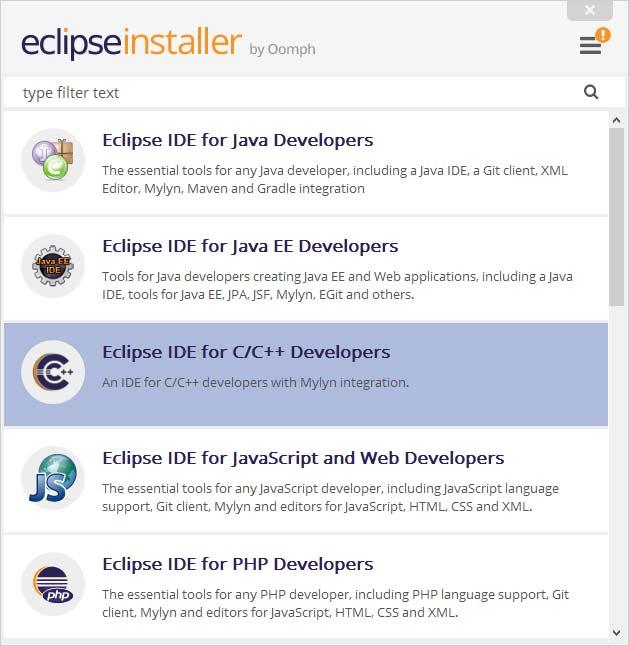 Eclipse 설치 Eclipse Installer 활용 유의점1: Eclipse는특정언어나환경에특화된여러 Package가있다.