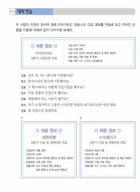 92 중급한국어 1 교원용지침서 내용확인대화 (1) 의내용과관련된몇가지질문을한다. 두사람은지금어느회사의사원모집공고에대해이야기하고있습니까? 시대자동차의사원모집공고에대해서이야기하고있습니다. 사원모집공고는어디에서볼수있습니까? 취업게시판에가면볼수있습니다. 리사씨는무엇에대해궁금해합니까? 졸업예정자도지원할수있는지알고싶어합니다. 진호씨는리사씨에게어떻게하라고했습니까?