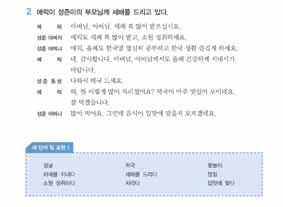 162 중급한국어 1 교원용지침서 대화 2 내용확인대화 (2) 의내용에대해간단한질문을한다. 에릭씨는친구의부모님에게어떻게새해인사를했어요? 친구의부모님은에릭씨에게무슨말을했어요? 에릭씨는무슨음식을먹을거예요? 학생읽기학생들을지목하여대화 (1), (2) 를읽힌다.