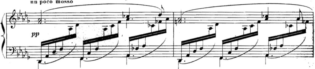3 마디에서는단 3 도의울림과헤미올라리듬의사용으로규칙적인박을불분명하게하여인상주의음악의특징을나타낸다.