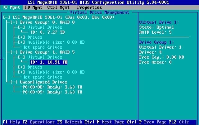 Legacy 부트 모드에서 HBA 기본 캐시 설정을 변경하려면 BIOS Configuration Utility에서 가상 드라이브 선택 그림 4-7 3.