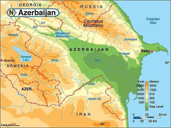 < 그림 1-9> Azerbaijan Physical Map