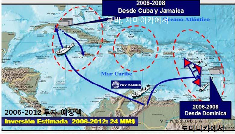 [그림 22] 對카리브 원유 수송 단기 전략 출처 : PDVSA(석유공사) [그림 23] 對카리브 원유 수송 중 장기 전략 출처 : PDVSA(석유공사) 현재 원유 운반선 21척을 2012년 58척으로 증가시킬 예정임.