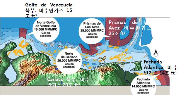 동지역비수반가스개발을위해현재 Golfo de Venezuela와 Prismas de Las Aves, Norte de Cariaco, Fachada