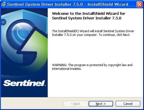1) 설치가진행되면아래와같은 Sentinel System Driver Installer InstallShield Wizard