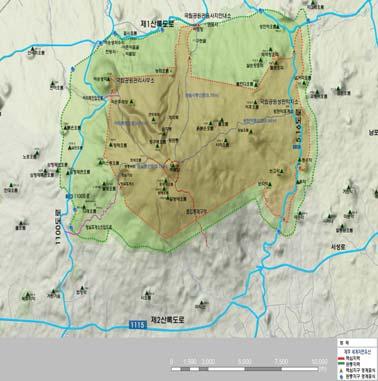 [ 그림 2] 공간적범위 한라산천연보호구역의유산총면적은 164.401km2 ( 핵심지역 90.931km2, 완충지역 73.474km2 ) 로 1966년과 1970년에각각천연기념물과국립공원으로지정되었으며 2002년에는유네스코생물권보전지역으로지정되어관리되고있다. 2) 제주세계자연유산현황 제주세계자연유산지구전체면적은제주특별자치도전체면적의약 10.