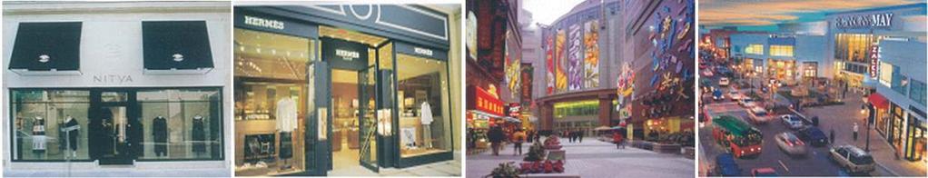 4) 옥외광고물계획 소형고급 retail shop ( 패션, 귀금속등) - 규제강화구역 - 무채색, 황금색등의고급스러운색채사용 - 업소별개성적인서체및로고사용