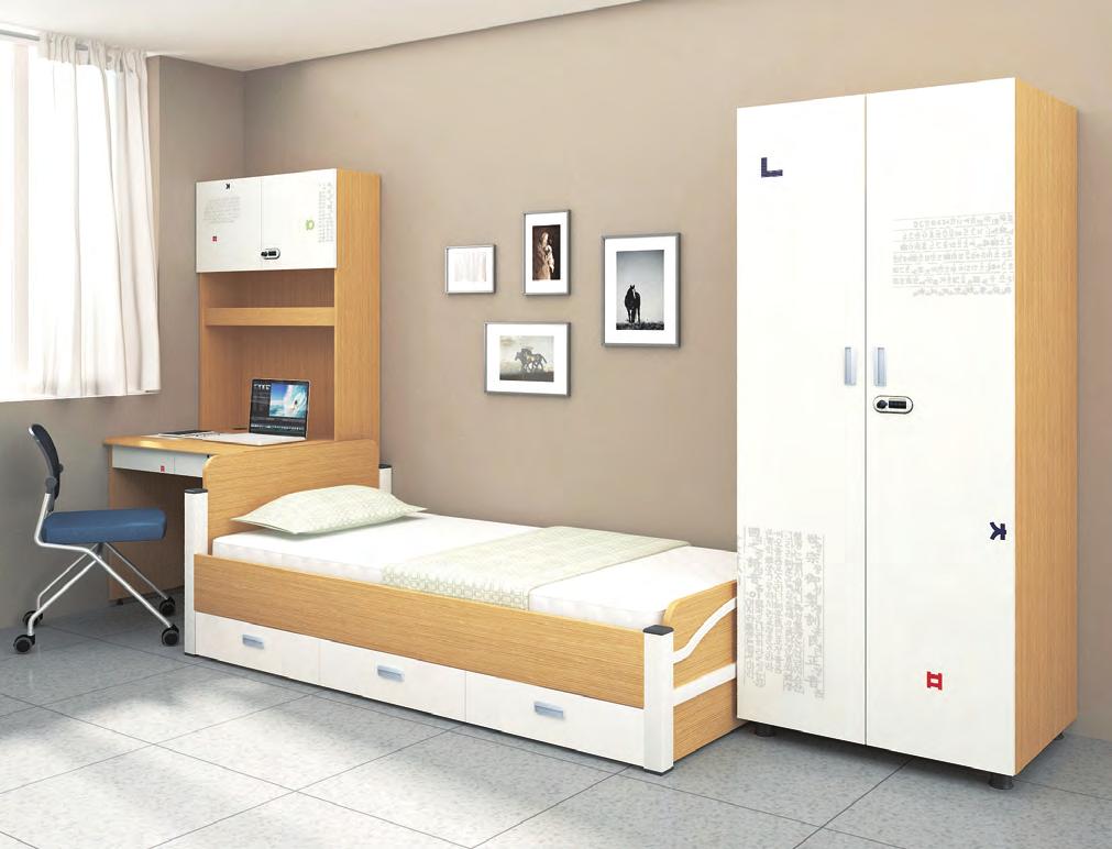 DORMITORY SYSTEM BED 산뜻한디자인으로기숙사에최적화된안락하고효율적인공간을창조합니다.