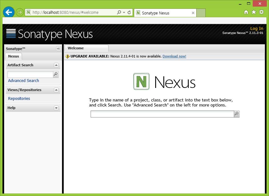 브라우저주소입력창에 Nexus, Hudson 가설치된 URL