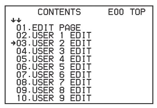2 MENU SEL 노브 /ENTER 버튼을돌려화살표마커 ( ) 를 USER MENU CUSTOMIZE 에맞춘다음, MENU SEL 노브 /ENTER 버 튼을누릅니다. USER MENU CUSTOMIZE 메뉴를처음표시하는경우에는메뉴의 CONTENTS 페이지가나타납니다. 6 항목을추가합니다. 1.