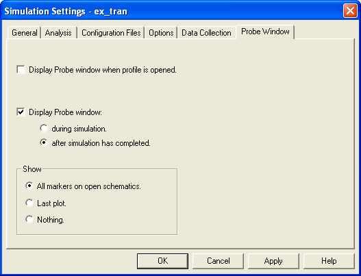 1 장메뉴설명및기본옵션 (6) Probe Window Display Probe window when profile is opened : Profile을 open할때 Probe window를표시한다. Display Probe window during simulation : 시뮬레이션이진행되는동안 probe window를표시한다.
