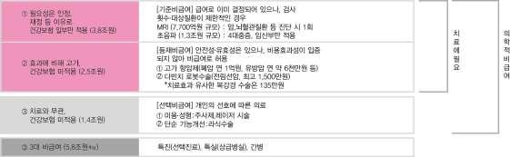 도표 28. 비급여항목의분류와급여화청사진 자료 : 보건복지부, 동부리서치 2009년부터계속하락하던건강보험보장률이 2014 년부터소폭이나마상승세로반전된것은, 2013 년부터추진된 4대중증질환보장성강화 의영향이있었던것이사실이다.