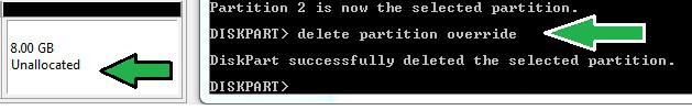 6. delete partition override 를입력하고