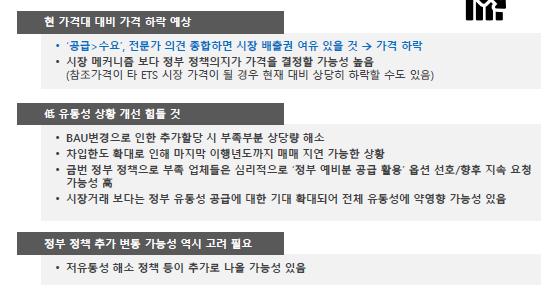 공적금융가관을시장조성자또는유동성공급자로지정하여유동성을지속공급, 경매진행에대비하여호가입력에경매시스템개발 배출권거래제지원센터설립을통한정보제공및매매중개