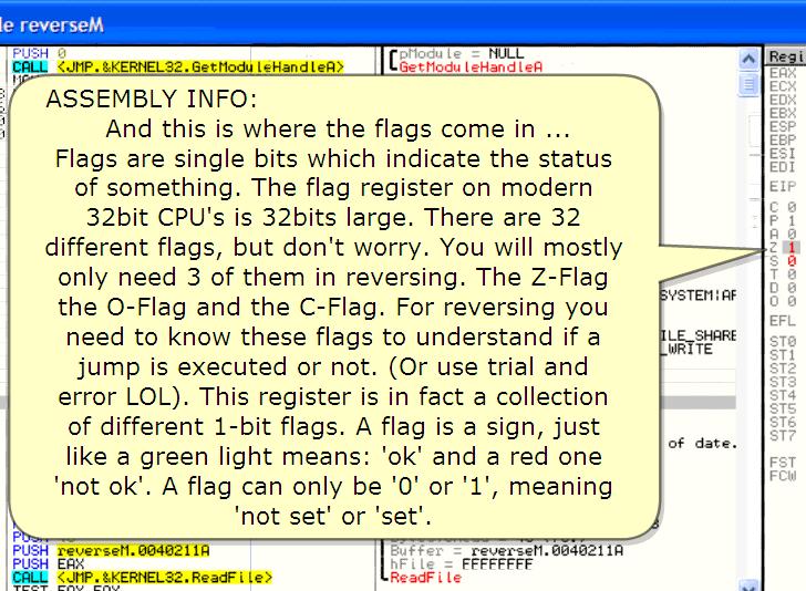 20120328_lena 한글페이지 29 ASSEMBLY INFO: And this is where the flags come in Flags는여기에있다. Flags are single bits which indicate the status of something.