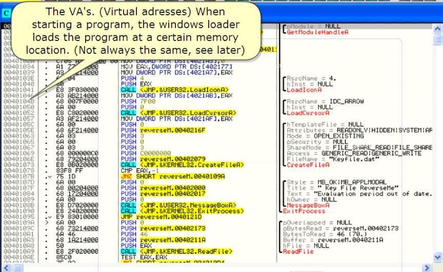 (Virtual addresses) When starting a program, the windows loader loads the program at a certain memory location.