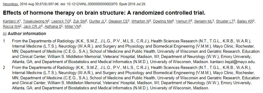 2. 호르몬요법, 뇌 인지에영향 출처 : 메디팜스투데이 Article: https://www.ncbi.nlm.nih.gov/pubmed/27473135 폐경기호르몬요법은뇌에장기영향을준다는연구결과가 Neurology 저널온라인에게재됐다.