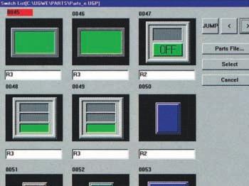 Programmable Operation Display 화면을효율적이며쉽게작성가능한 Windows 95/98/NT 대응작화소프트웨어 파트선택기능 화면작성소프트웨어에서파트를불러오는것에의해스위치, 램프,