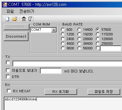 PC 로부터데이터를받아 LCD 에출력한후에코를보내는예제입니다. /* EX_09_02.