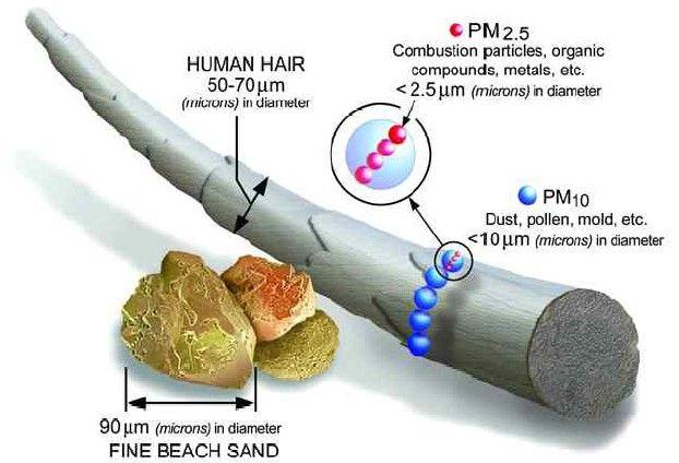 Ⅰ. 미세먼지란? 공기중고체상태와액적상태입자의혼합물을미세먼지 ( Particulate Matter) 라고 정의하고있으며, < 그림 1> 과같이그입자의직경에따라 2.5 μm까지 PM2.