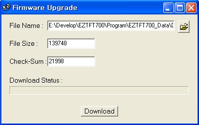 5 Firmware Upgrade Firmware를 EZ-TFT Explorer 를이용해업데이트할수있습니다. 시리얼케이블을연결한상태에서연결커넥터에해당점퍼를연결하고전원을켜면펌웨어업데이트모드로진입하게됩니다.