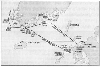 거의계절에관계없이이루어졌기때문이다. 35) 즉동남지역에서쓰시마와이키섬을경유하는징검다리항로는도항거리가가까워비록계절풍이아니어도필요한바람을수시로얻을수있기때문에전계절에걸쳐항해가가능했던곳이다. 그러므로 7세기에탐라국과규슈서북부간의항로는남해안과쓰시마를경유했던수 당사신선들의항로와대동소이했을것으로판단된다.