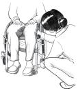 허벅지 발받침대높이 올바른피팅 확인할부분 : 휠체어사용자허벅지와허벅지지지장치 ( 외측허벅지패드, 내측허벅지웨지또는무릎분리패드포함 ) 에심한압력이없어야합니다. 무릎분리패드는사타구니에압력을가하지말아야합니다.