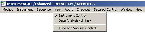 6.4 View menu Instrument Control Data Analysis Control : 주 Menu 활성화 : Data analysis 화면으로이동 Control : tune과 vacuum제어하는기능 Tune and Vacuum Control 6.