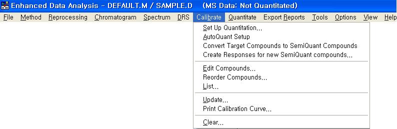 7.5 Calibrate menu - 검량선작성하는방법 - Set Up Quantitation Calibration Title Calibration Title :