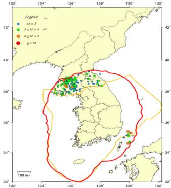 경남지역에상당한영향을미칠수있을것으로나타났다. 그리고 [ 그림 24] 의 ( 나 ) 와같이해당구역은지진조기경보시스템에의한신뢰성있는지진조기분석이가능한구역에해당된다.