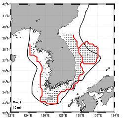 해저지진으로인한지진해일은대부분 10분내에우리나라해안가에도달하는것으로나타났다. 한편일본의경우해역에서지진이발생할경우지진규모와상관없이예상파고에따라지진발생후 2~3분이내에진파주의보 (0.2~1m), 진파경보 (1~3m), 대진파경보 (3m 이상 ) 를발표하여주민들의신속한대피등이이루어질수있도록하고있다.