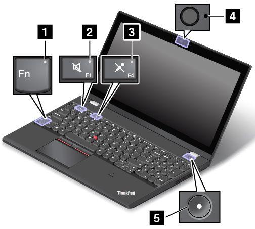 상태표시등 이절의내용은컴퓨터에있는여러가지상태표시등의위치를확인하고식별하는데유용합니다. 참고 : 일부컴퓨터는다음그림과다소차이가있을수있습니다.
