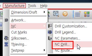15) Drill 파일생성 Drill 파일생성을위해 Manufacture > NC