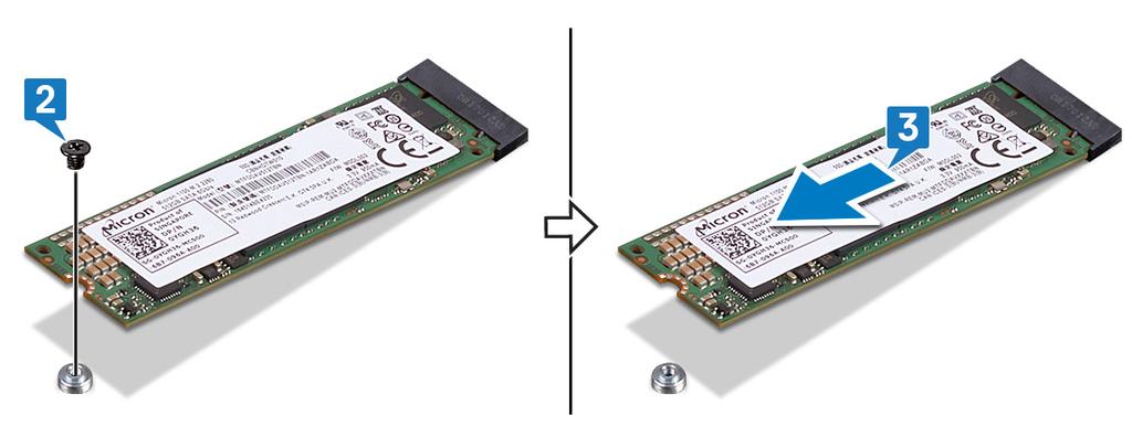 2 솔리드스테이트드라이브 /Intel Optane 메모리를키보드실드에고정하는나사 (M2x3) 를분리합니다.