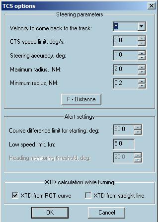 유효한 GPS, GYRO 및 LOG. HDG 와활성구간코스사이의차이. 선박은 XTD 제한내에있고휠오버라인전방에약간의거리가있어야합니다. 트랙포인트옵션오토파일럿콘솔을오른쪽클릭하고항목 TCS 옵션을선택하여대화상자를표시합니다 ( 118 페이지의 "TCS options" 참조 ).