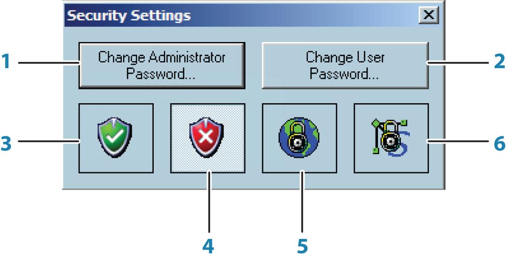 보안설정 1 Change Administrator Password 버튼 Change password 대화상자를표시하려면이버튼을한번클릭합니다. Ú 참고 : Operation 모드에서실행중인사용자는시스템사용자권한으로인해관리자암호를변경할수없습니다. 암호를변경하려면 Service mode 를선택하고올바른관리자사용자자격증명을사용하여로그온합니다.