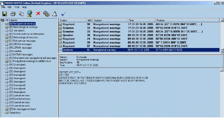 17 NAVTEX ECDIS900 은다양한 Navtex 리시버에서수신된데이터를관리할수있습니다. Navtex 리시버만직렬라인에서데이터를전송하고 MARIS ECDIS900 과통신할수있습니다. MARIS Navtex 모듈이설치되면두가지애플리케이션이실행됩니다.