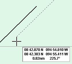 선을수정하거나삭제하려면방위선단락을참조하십시오. Perpendicular line 버튼을누릅니다. 평행선과동일한절차를수행합니다. 해도주석해도에텍스트주석을삽입할수있습니다. Ú 참고 : 해도에텍스트를표시하려면 Information 점의 Properties 대화상자에서 Display 버튼을토글하십시오.