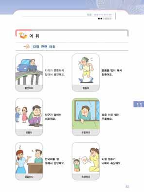 제 11 과살림을하면서배우게됐어 101 2 교시 감정관련어휘와부정표현관련어휘를이해하고문장속에서사용할수있게한다. 어휘 1. 감정관련어휘 1 학생들이알고있는기본적인감정관련어휘를확인한다. [ 교 ] 여러분이선물을받았어요. 마음이어때요? [ 학 ] 행복해요. [ 교 ] 마음을표현하는단어들을알아요? 이야기해봅시다.