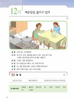 110 여성결혼이민자와함께하는한국어교원용지침서 2 철자와소리가다른 못해서, 못했어, 됐어 를제대로썼는지주의를기울여확인한다. 도입 1 학생들에게요리를좋아하는지묻는다. [ 교 ] 여러분은음식만드는것을좋아해요? 무엇을만들었어요? 맛이어땠어요? 어떻게만들어요? 2 학생들에게교재의그림을보게하고그림과본문을관련시켜질문을한다. [ 교 ] 두사람이어디에있어요? 무엇을해요?