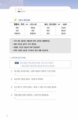 8 여성결혼이민자와함께하는한국어교원용지침서 2 -( 으 ) ㄹ것같다ㆍ어떤상황으로미루어추측을나타낼때사용하는표현이다. 과거, 현재, 미래의일을추측할때모두사용할수있다. 예 ) 내일은비가올것같아요. 지금민수는운동하고있을것같아요. 어제모임이늦게끝났을것같아요.