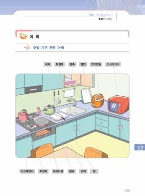 제 17 과프라이팬을세거닦지마 161 2 교시 주방기구관련어휘와그릇관련어휘를이해하고문장속에서사용할수있게한다. 어휘 1. 주방기구관련어휘 1 학생들이알고있는기본적인주방기구관련어휘를확인한다. [ 교 ] 여러분은무엇으로요리를해요? 여러분집에어떤주방기구들이있어요? 한번이야기해보세요. 2 교재에나온주방기구관련어휘를몇학생을지적하여읽어보게하고정확하게발음하도록지도한다.