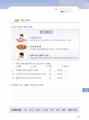 168 여성결혼이민자와함께하는한국어교원용지침서 2 이처럼살림을할때필요한것들을 생활의지혜 라고한다고알려준다. 2 생활에서유용하게쓸수있는생활의지혜와관련된글임을알려주고글을빨리읽으면서어떤문제가있을때어떤해결책이있는지에초점을두어읽게한다. 3 교사가다시한번천천히읽으면서새단어와표현을설명해주고문제의답도맞추어준다.