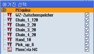 공구관리 11.5 공구목록 절차 1. 공구목록을엽니다. 2. " 메거진선택 " 소프트키를누릅니다. 메거진이단한개인경우소프트키를누를때마다한영역에서다음영역 ( 예 : 버퍼메모리에서메거진, 메거진에서 NC 메모리, NC 메모리에서버퍼메모리 ) 으로이동합니다. 커서는매번메거진의시작지점에놓입니다. - 또는 - 메거진이두개이상인경우메거진선택창이열립니다.